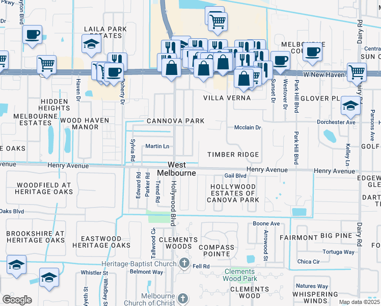 map of restaurants, bars, coffee shops, grocery stores, and more near 283 Lee Road in Melbourne