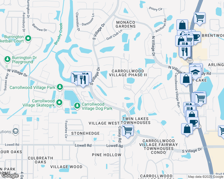 map of restaurants, bars, coffee shops, grocery stores, and more near 4306 Southpark Drive in Tampa