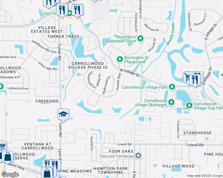 map of restaurants, bars, coffee shops, grocery stores, and more near 13707 Halliford Drive in Tampa