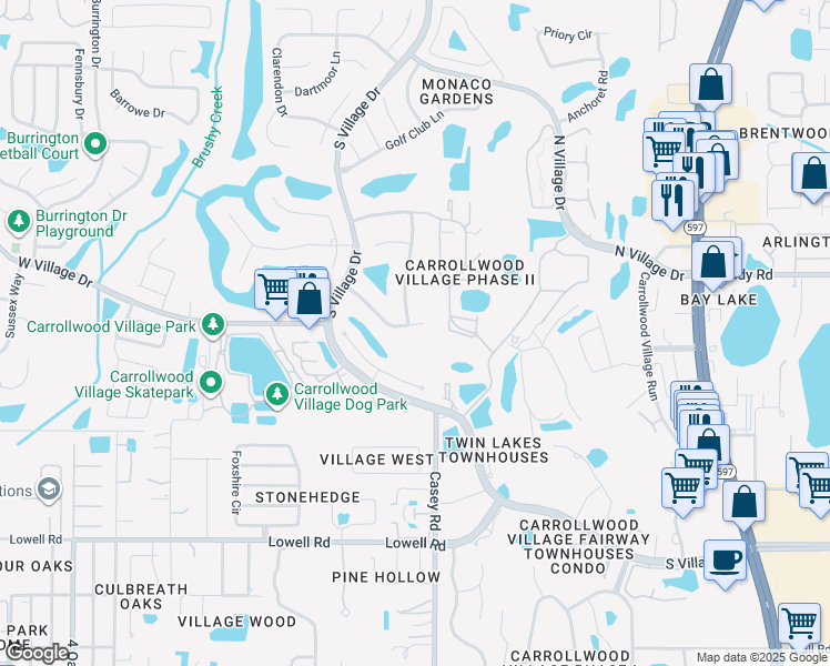 map of restaurants, bars, coffee shops, grocery stores, and more near 4306 Southpark Drive in Tampa