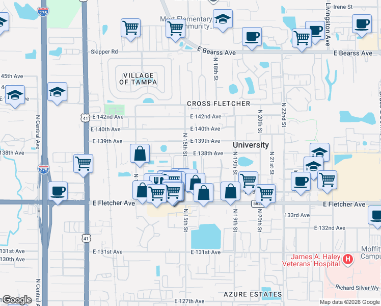 map of restaurants, bars, coffee shops, grocery stores, and more near 13741 Susan Kay Drive in Tampa