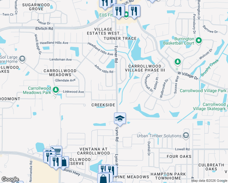 map of restaurants, bars, coffee shops, grocery stores, and more near 13605 Friar Place in Tampa