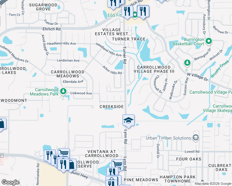 map of restaurants, bars, coffee shops, grocery stores, and more near 13606 Red Birch Place in Tampa