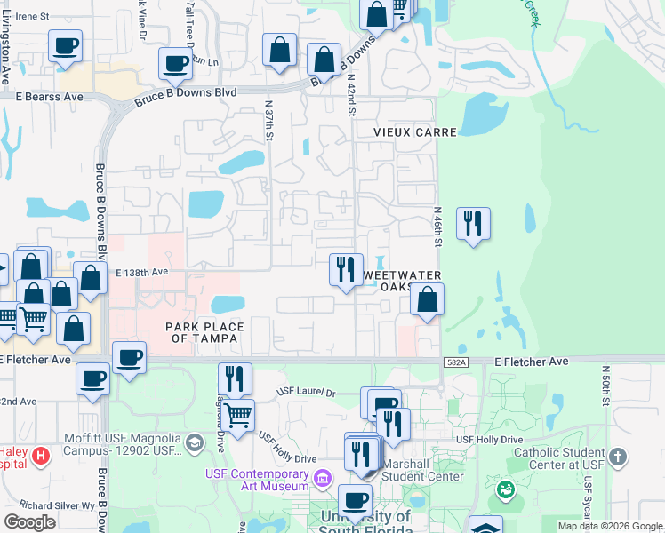 map of restaurants, bars, coffee shops, grocery stores, and more near 40 North 42nd Street in Tampa