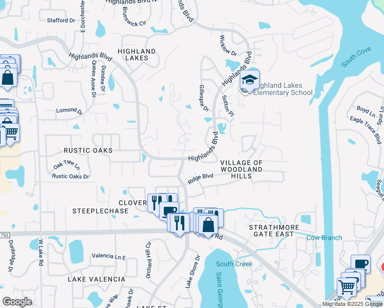 map of restaurants, bars, coffee shops, grocery stores, and more near 3420 Rugby Court in Palm Harbor