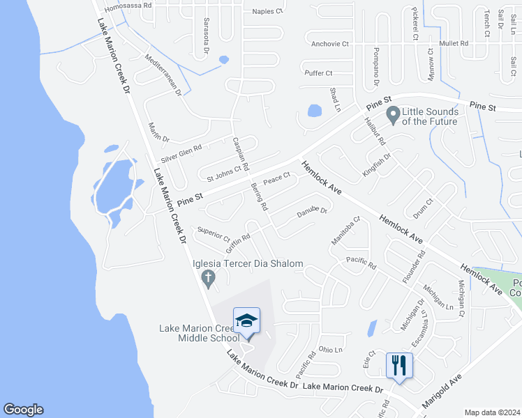 map of restaurants, bars, coffee shops, grocery stores, and more near 1810 Bering Road in Poinciana