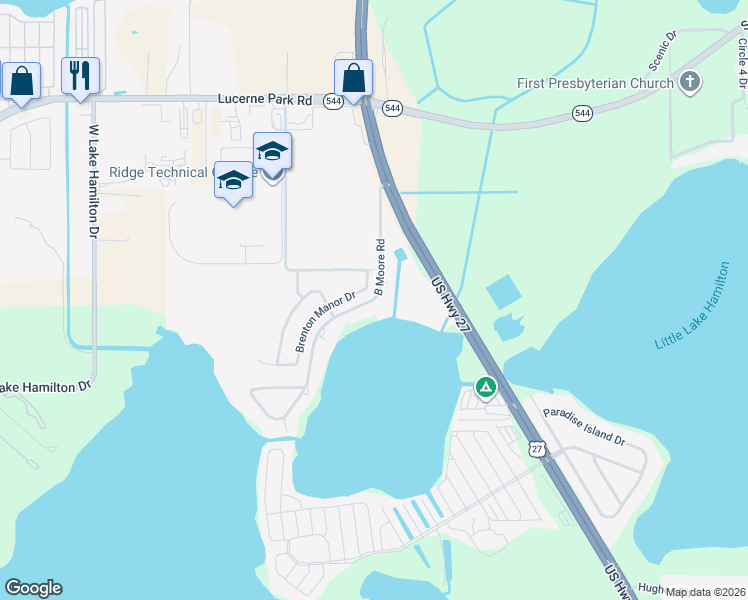 map of restaurants, bars, coffee shops, grocery stores, and more near 400 B Moore Road in Haines City