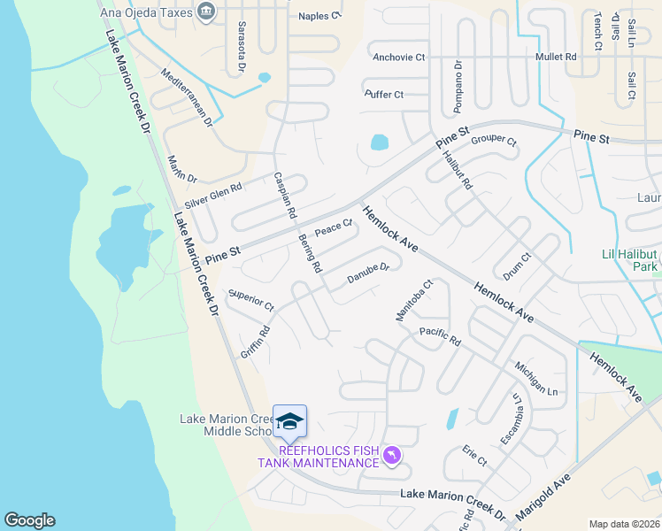 map of restaurants, bars, coffee shops, grocery stores, and more near 405 Danube Drive in Kissimmee