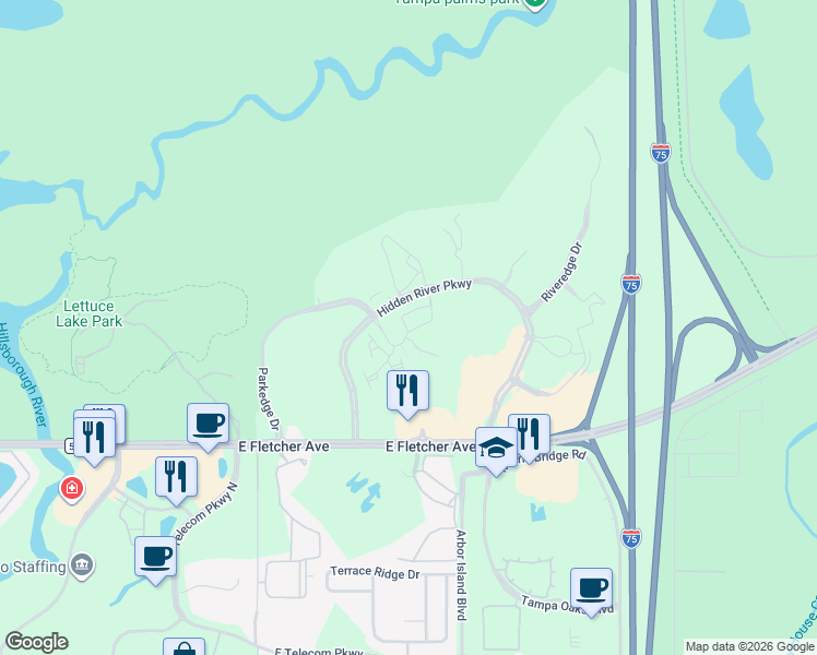 map of restaurants, bars, coffee shops, grocery stores, and more near 8414 Pine River Road in Tampa