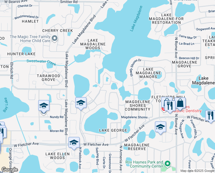 map of restaurants, bars, coffee shops, grocery stores, and more near 13832 Orange Sunset Drive in Tampa