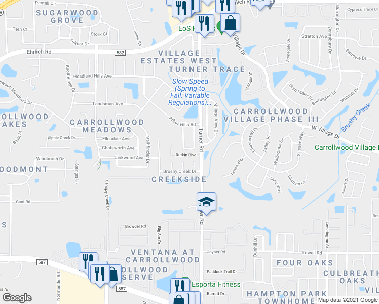 map of restaurants, bars, coffee shops, grocery stores, and more near 14014 Arbor Knoll Circle in Tampa