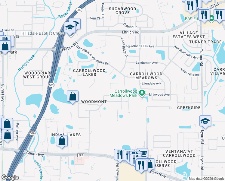 map of restaurants, bars, coffee shops, grocery stores, and more near 13718 Country Court Drive in Tampa