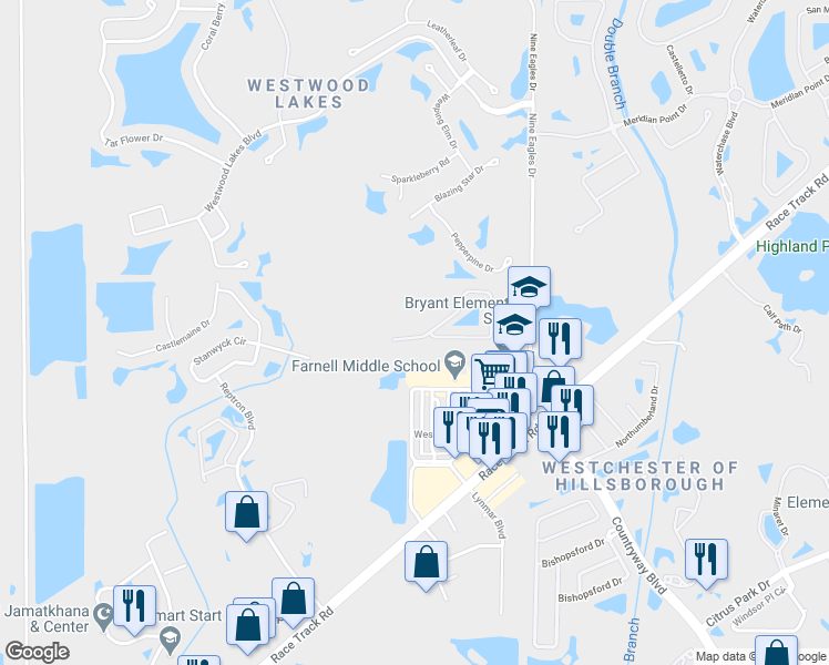 map of restaurants, bars, coffee shops, grocery stores, and more near 14227 Waterville Circle in Tampa