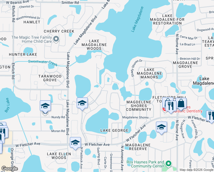 map of restaurants, bars, coffee shops, grocery stores, and more near 13832 Orange Sunset Drive in Tampa