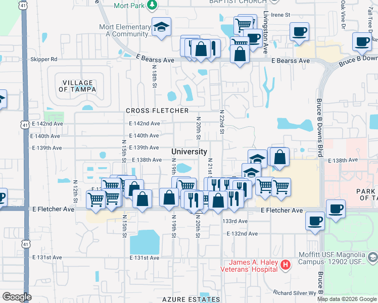 map of restaurants, bars, coffee shops, grocery stores, and more near in University