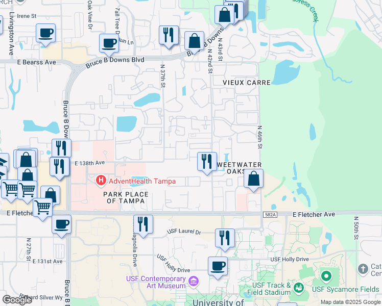 map of restaurants, bars, coffee shops, grocery stores, and more near 13955 Heritage Club Drive in Tampa