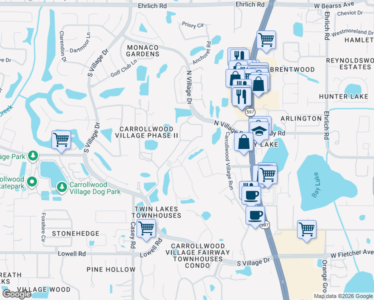 map of restaurants, bars, coffee shops, grocery stores, and more near 4031 Courtside Way in Tampa