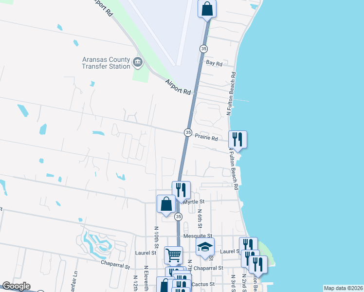 map of restaurants, bars, coffee shops, grocery stores, and more near 4021 Texas 35 in Rockport