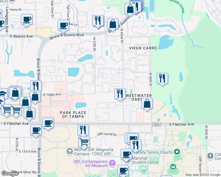map of restaurants, bars, coffee shops, grocery stores, and more near 13955 Heritage Club Drive in Tampa
