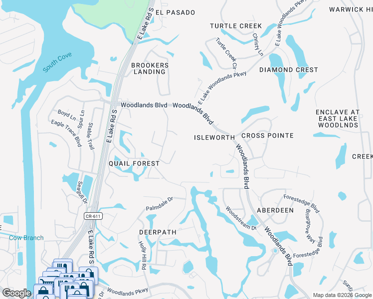 map of restaurants, bars, coffee shops, grocery stores, and more near 90 Woodglen Court in Oldsmar