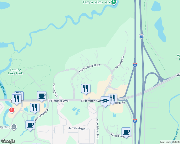 map of restaurants, bars, coffee shops, grocery stores, and more near 8448 Pine River Road in Tampa
