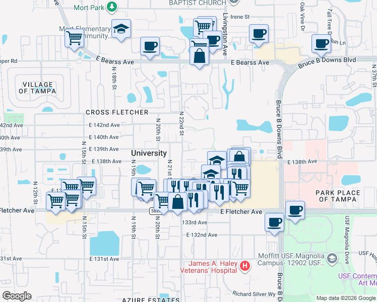 map of restaurants, bars, coffee shops, grocery stores, and more near 2201-2249 Spring Glade Circle in Tampa