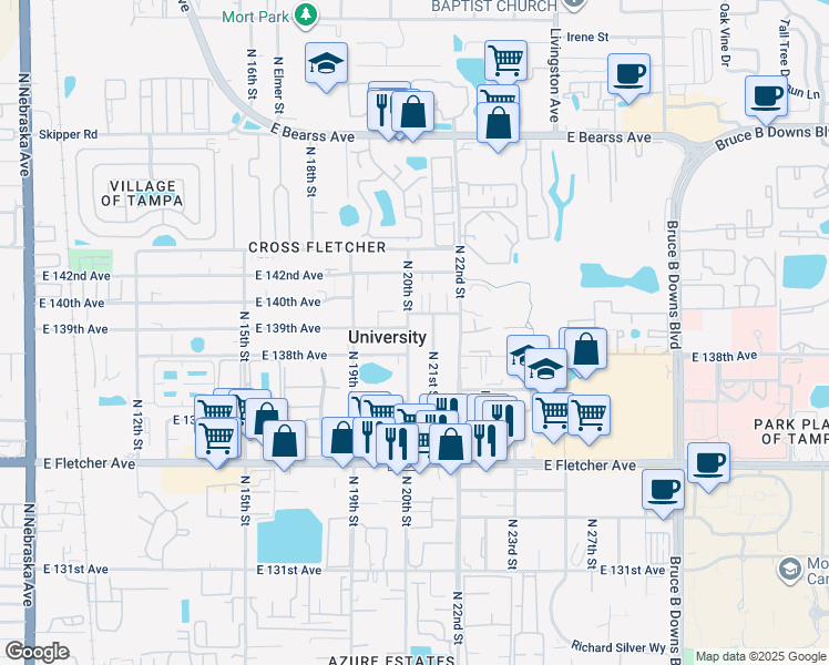 map of restaurants, bars, coffee shops, grocery stores, and more near in University