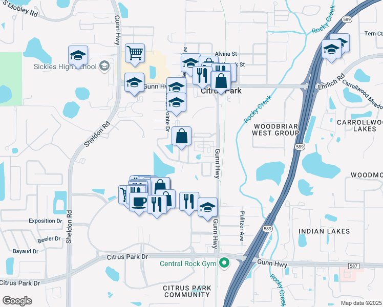 map of restaurants, bars, coffee shops, grocery stores, and more near 14135 Citrus Crest Circle in Tampa