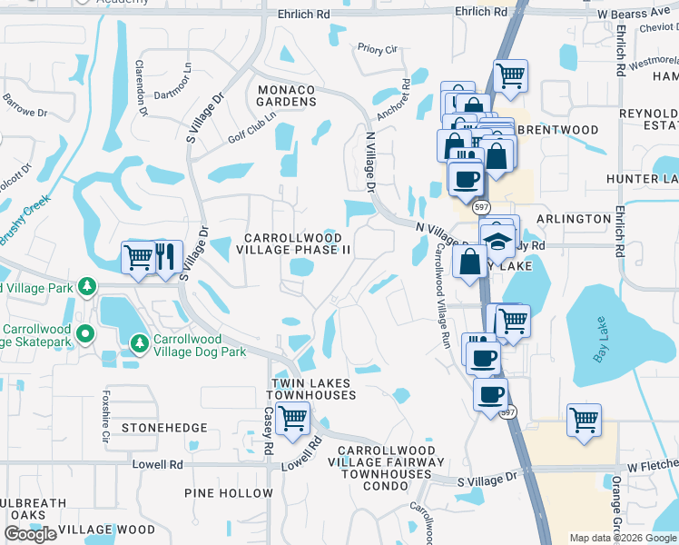 map of restaurants, bars, coffee shops, grocery stores, and more near 13926 Clubhouse Drive in Tampa