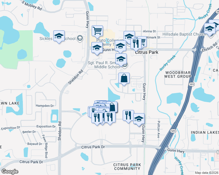 map of restaurants, bars, coffee shops, grocery stores, and more near 14028 Citrus Pointe Drive in Tampa