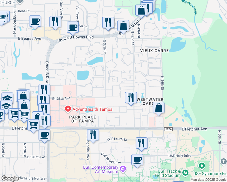 map of restaurants, bars, coffee shops, grocery stores, and more near 16 Legacy Square in Tampa