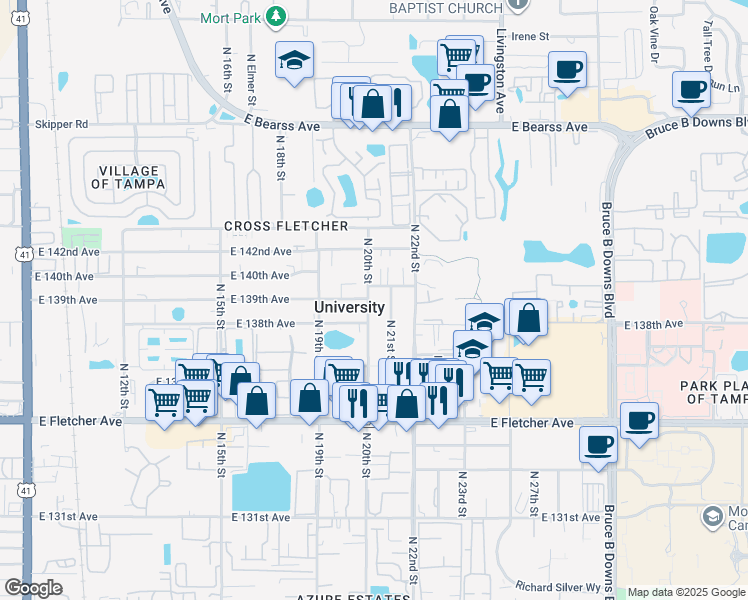 map of restaurants, bars, coffee shops, grocery stores, and more near in University