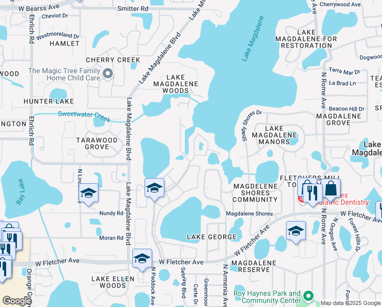 map of restaurants, bars, coffee shops, grocery stores, and more near 13832 Orange Sunset Drive in Tampa