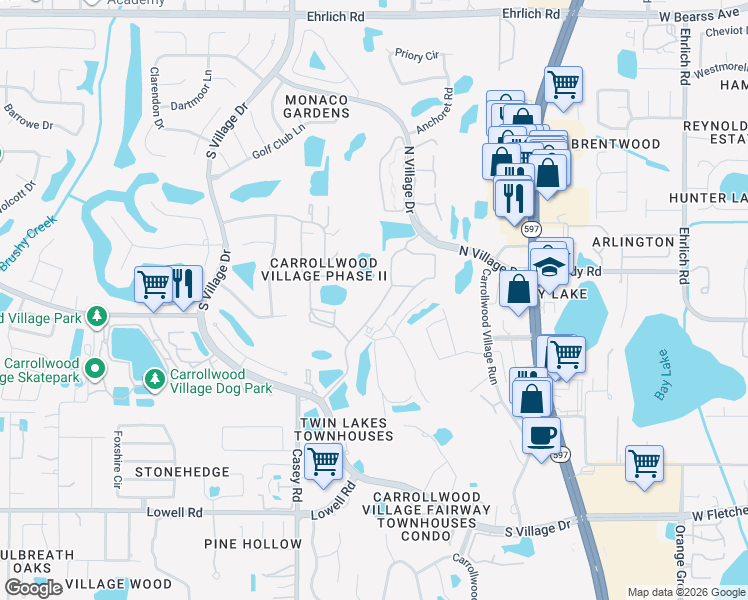 map of restaurants, bars, coffee shops, grocery stores, and more near 13926 Clubhouse Drive in Tampa