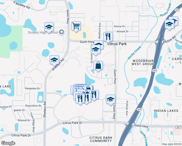 map of restaurants, bars, coffee shops, grocery stores, and more near 14028 Citrus Pointe Drive in Tampa