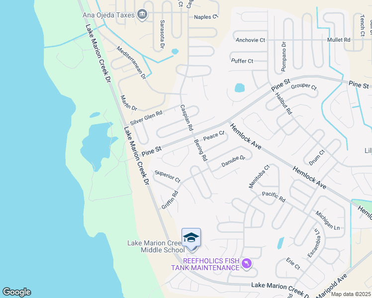 map of restaurants, bars, coffee shops, grocery stores, and more near 557 Peace Drive in Poinciana