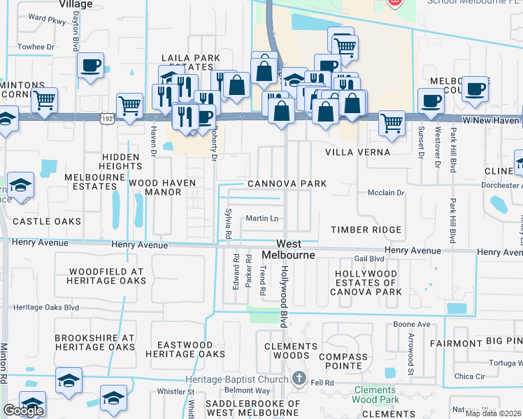 map of restaurants, bars, coffee shops, grocery stores, and more near 5160 Frederick Avenue in Melbourne