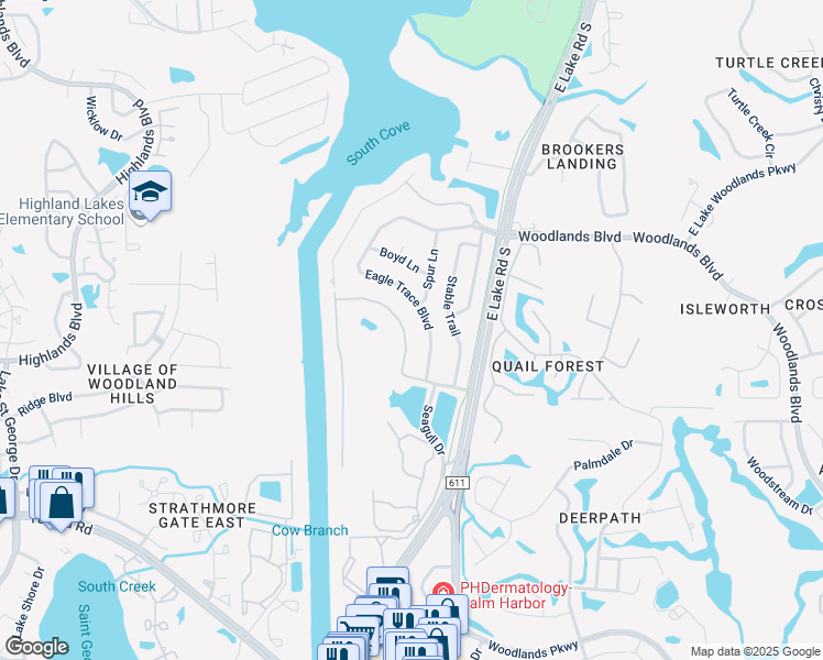 map of restaurants, bars, coffee shops, grocery stores, and more near 1699 Arabian Lane in Palm Harbor