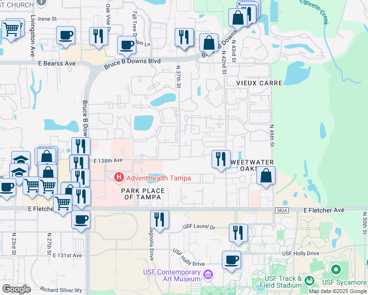 map of restaurants, bars, coffee shops, grocery stores, and more near 16 Legacy Square in Tampa