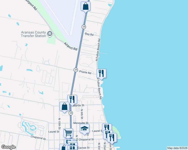 map of restaurants, bars, coffee shops, grocery stores, and more near 131 Prairie Road in Rockport