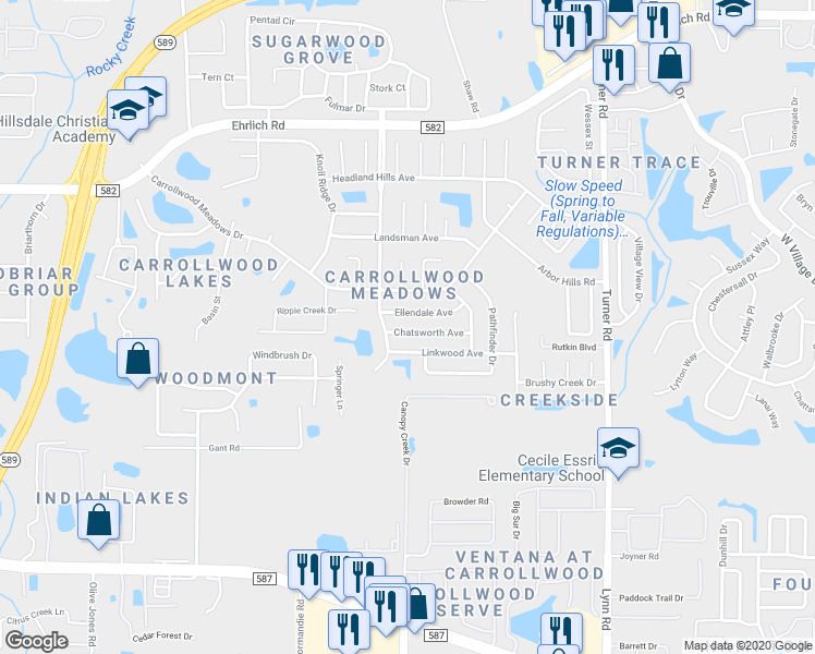 map of restaurants, bars, coffee shops, grocery stores, and more near 5123 Chatsworth Avenue in Tampa