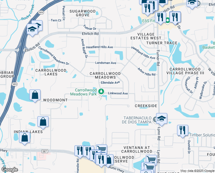 map of restaurants, bars, coffee shops, grocery stores, and more near 5123 Chatsworth Avenue in Tampa