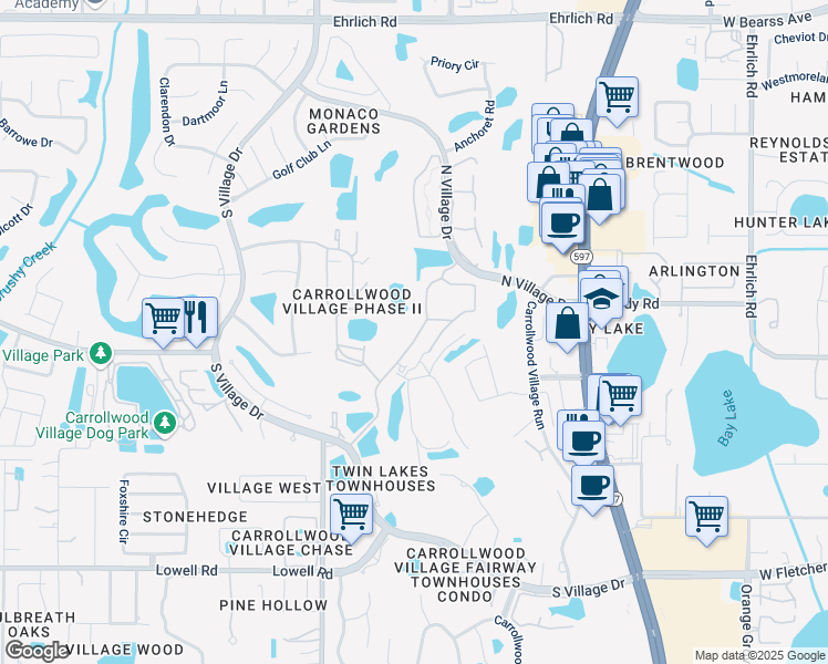 map of restaurants, bars, coffee shops, grocery stores, and more near 13926 Clubhouse Drive in Tampa