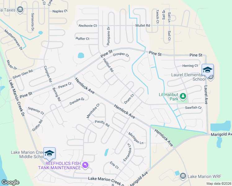 map of restaurants, bars, coffee shops, grocery stores, and more near 317 Drum Lane in Poinciana