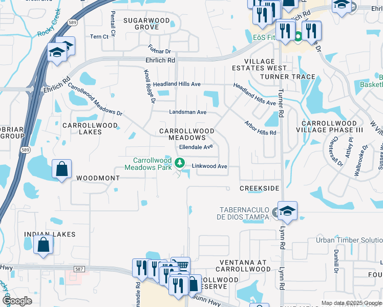 map of restaurants, bars, coffee shops, grocery stores, and more near 5123 Chatsworth Avenue in Tampa