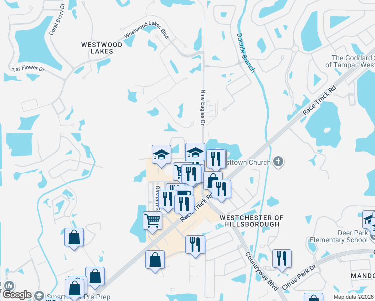 map of restaurants, bars, coffee shops, grocery stores, and more near 14076 Waterville Circle in Tampa