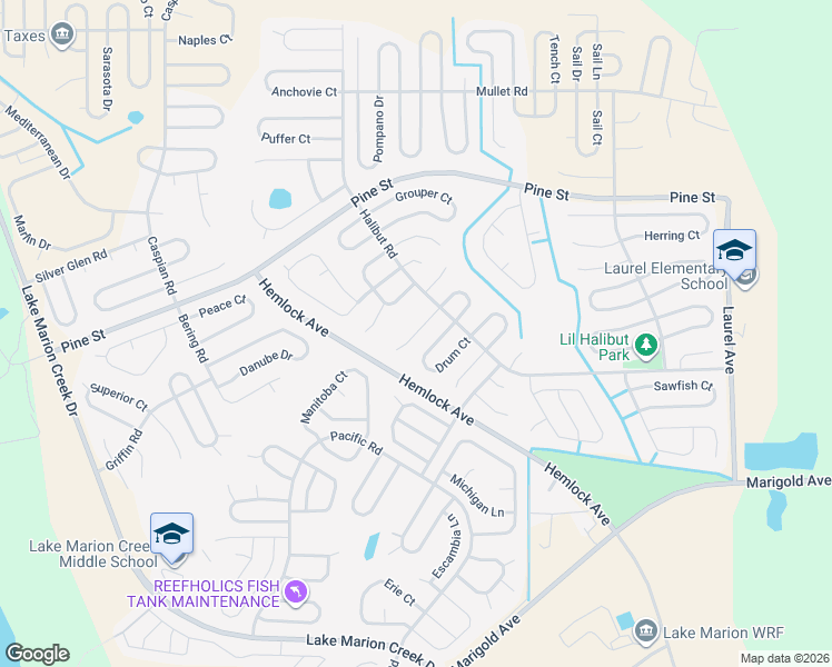 map of restaurants, bars, coffee shops, grocery stores, and more near Drum Lane in Kissimmee