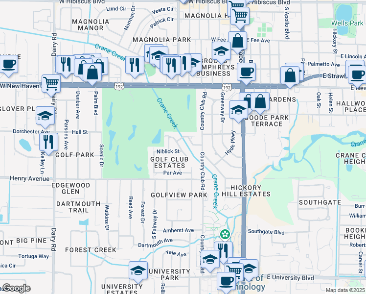 map of restaurants, bars, coffee shops, grocery stores, and more near 2319 Saint Andrews Circle in Melbourne