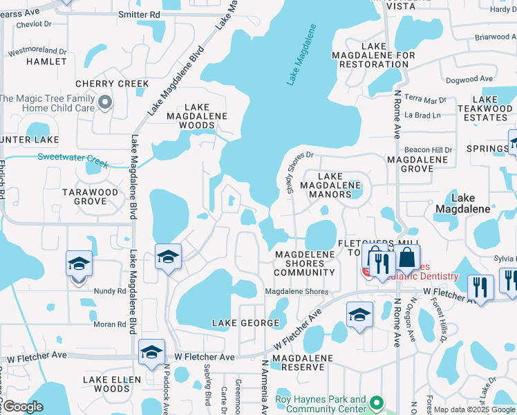 map of restaurants, bars, coffee shops, grocery stores, and more near 2557 Cedar Cypress Court in Tampa