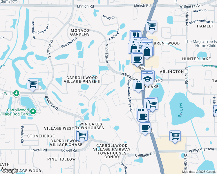 map of restaurants, bars, coffee shops, grocery stores, and more near 4031 Courtside Way in Tampa